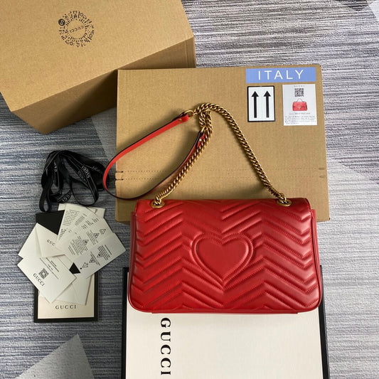 ?443496 VBS Marmont medium matelassé shoulder bag RED leather gold hardware
