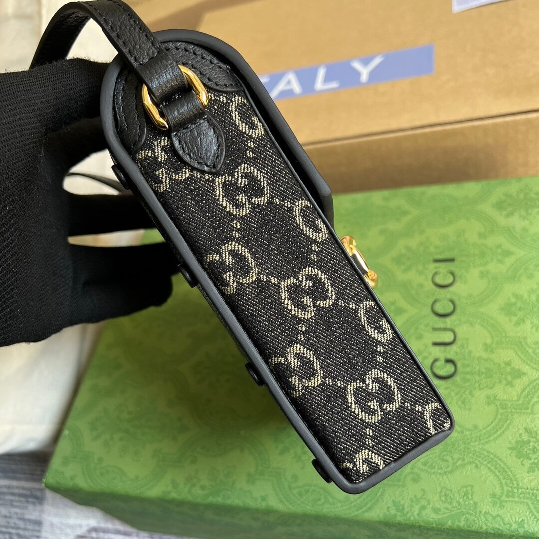 VBS Horsebit 1955 mini bag Shoulder crossbody Bag 625615 denim leather Black
