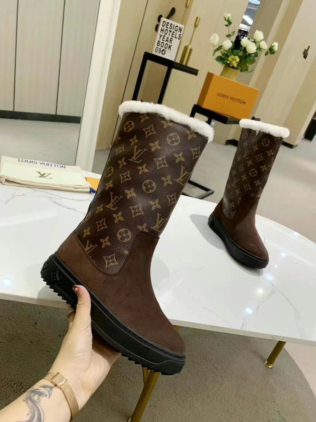 nmb SUEDE MONOGRAM BOOTS BROWN