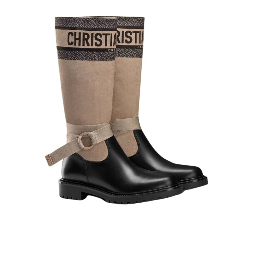 DD D MAJOR BOOT FABRIC AND CALFSKIN IN TAUPE AND BLACK KCI611Snmb S46X