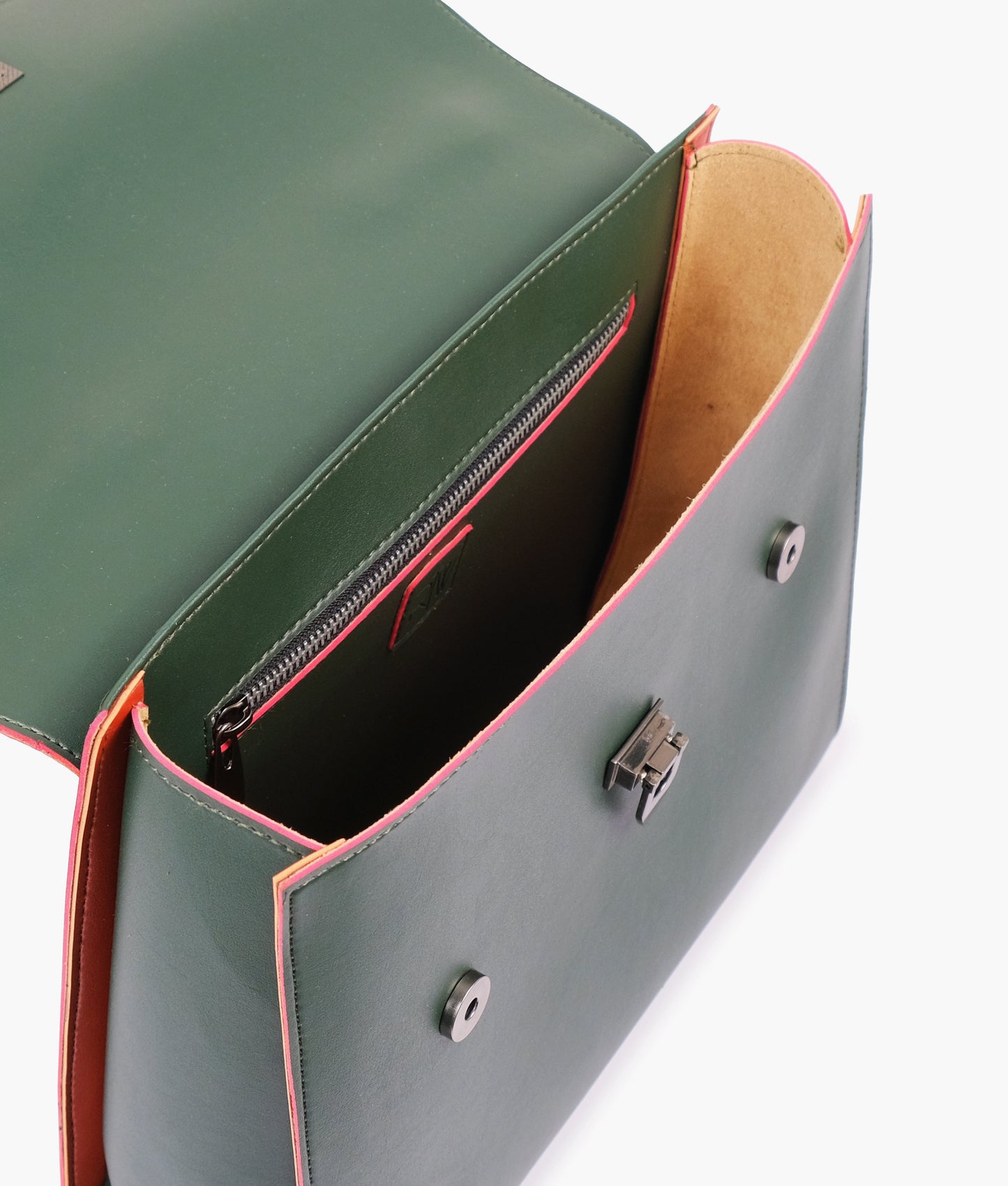 Army green flap-over top-handle bag