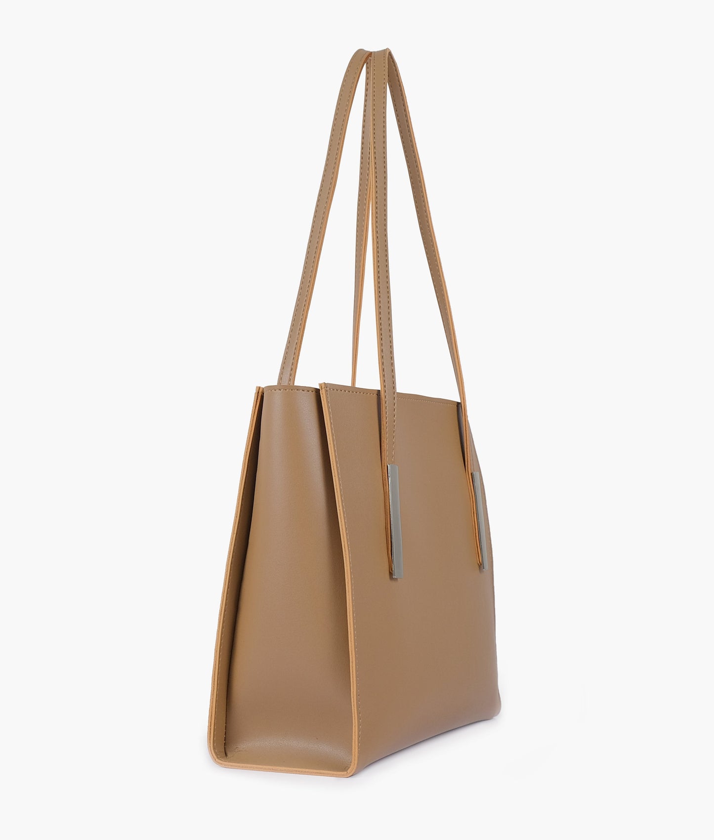 Coffee zipper shoulder bag with long handle