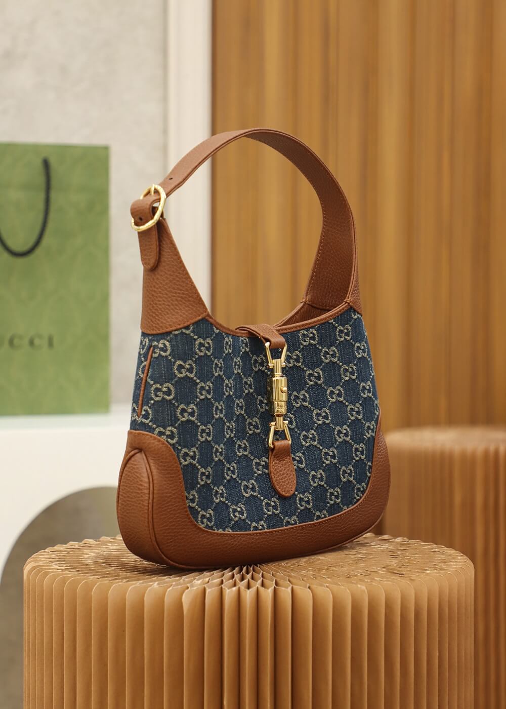 VBS 637092 subaxillary bag Leather brown blue canvas