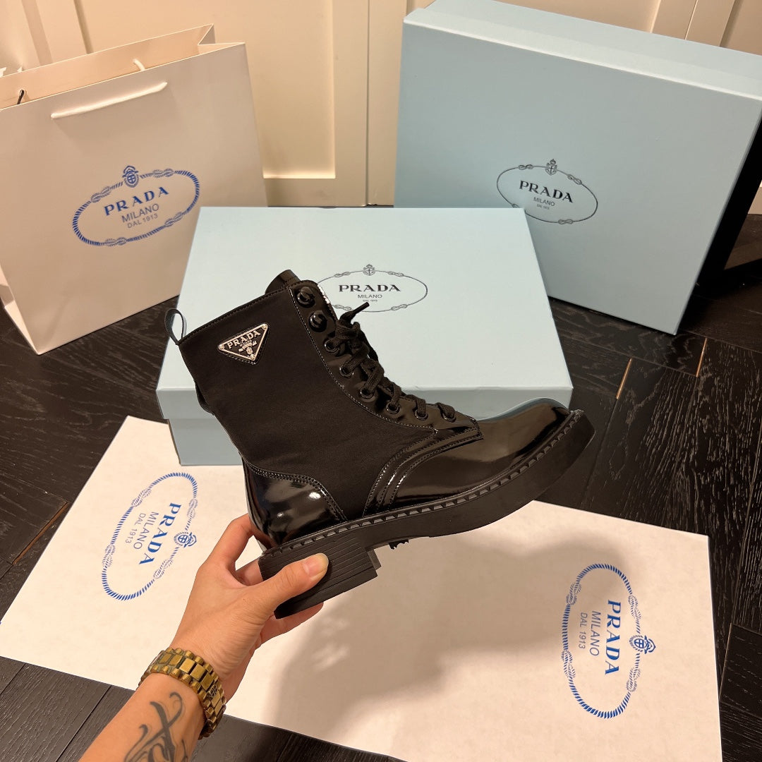 VBS BRUSHED-LEATHER AND RE-NYLON BOOTS SHINY BLACK