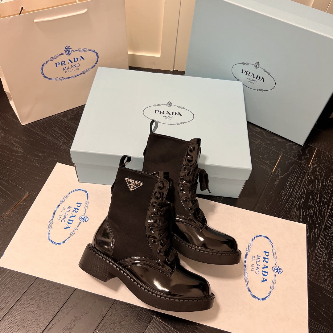 VBS BRUSHED-LEATHER AND RE-NYLON BOOTS SHINY BLACK