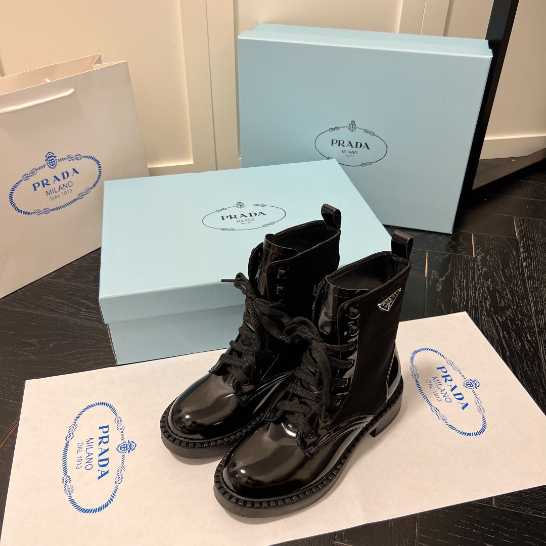VBS BRUSHED-LEATHER AND RE-NYLON BOOTS SHINY BLACK