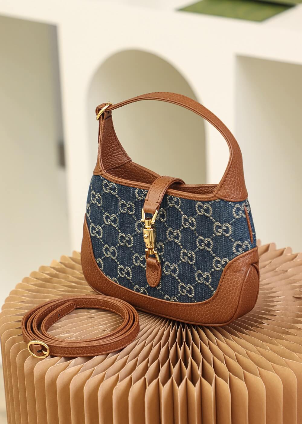 VBS 637092 subaxillary bag Leather brown blue canvas