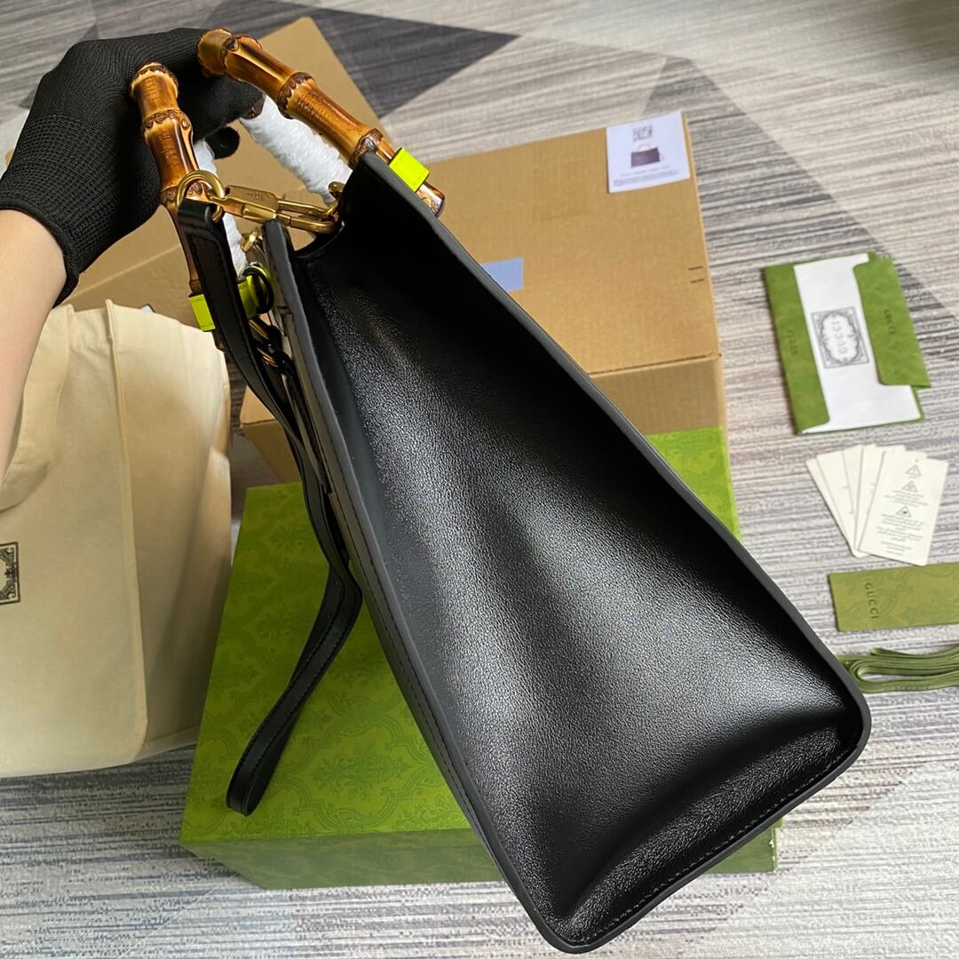VBS655658 DIANA Bamboo joint tote handbag cowhide black 35cm