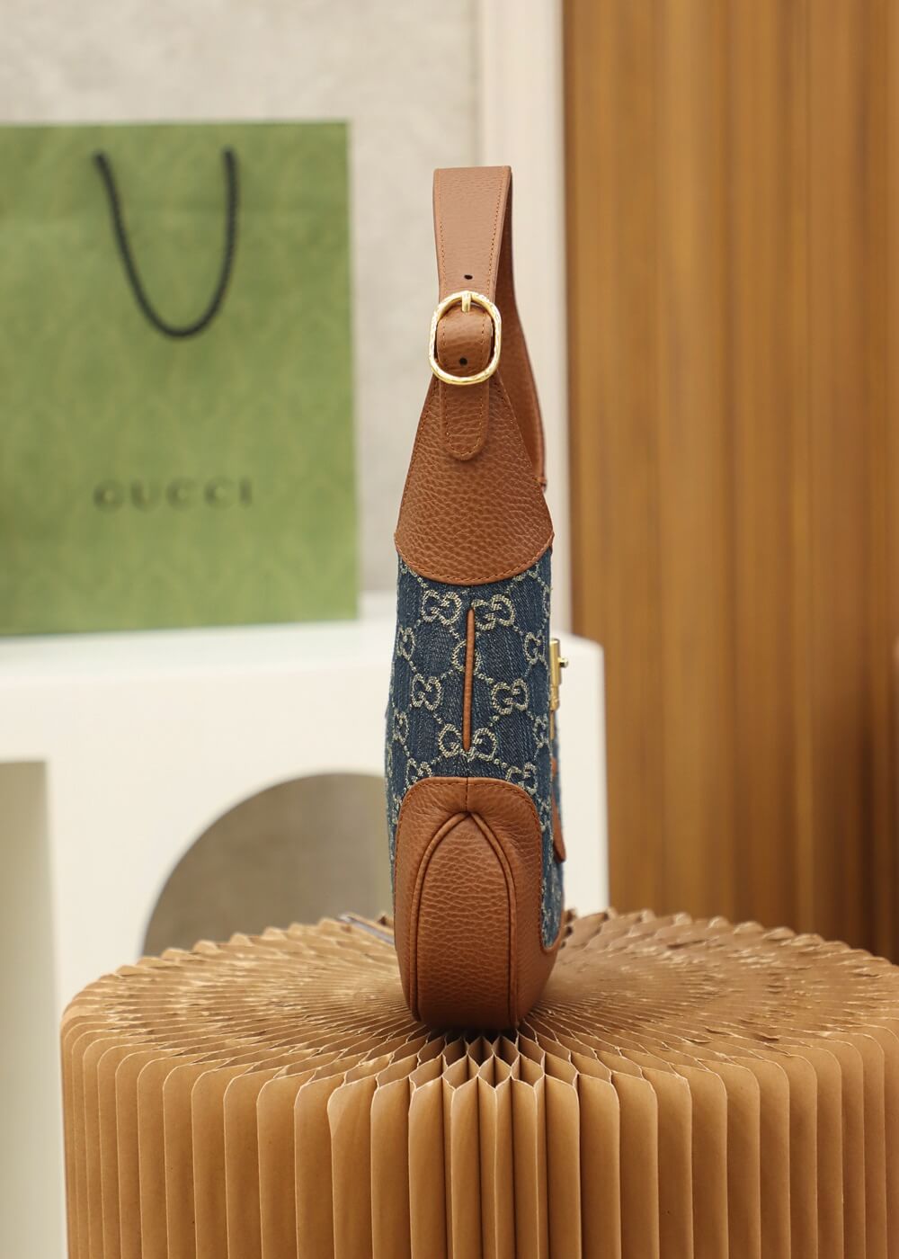 VBS 637092 subaxillary bag Leather brown blue canvas