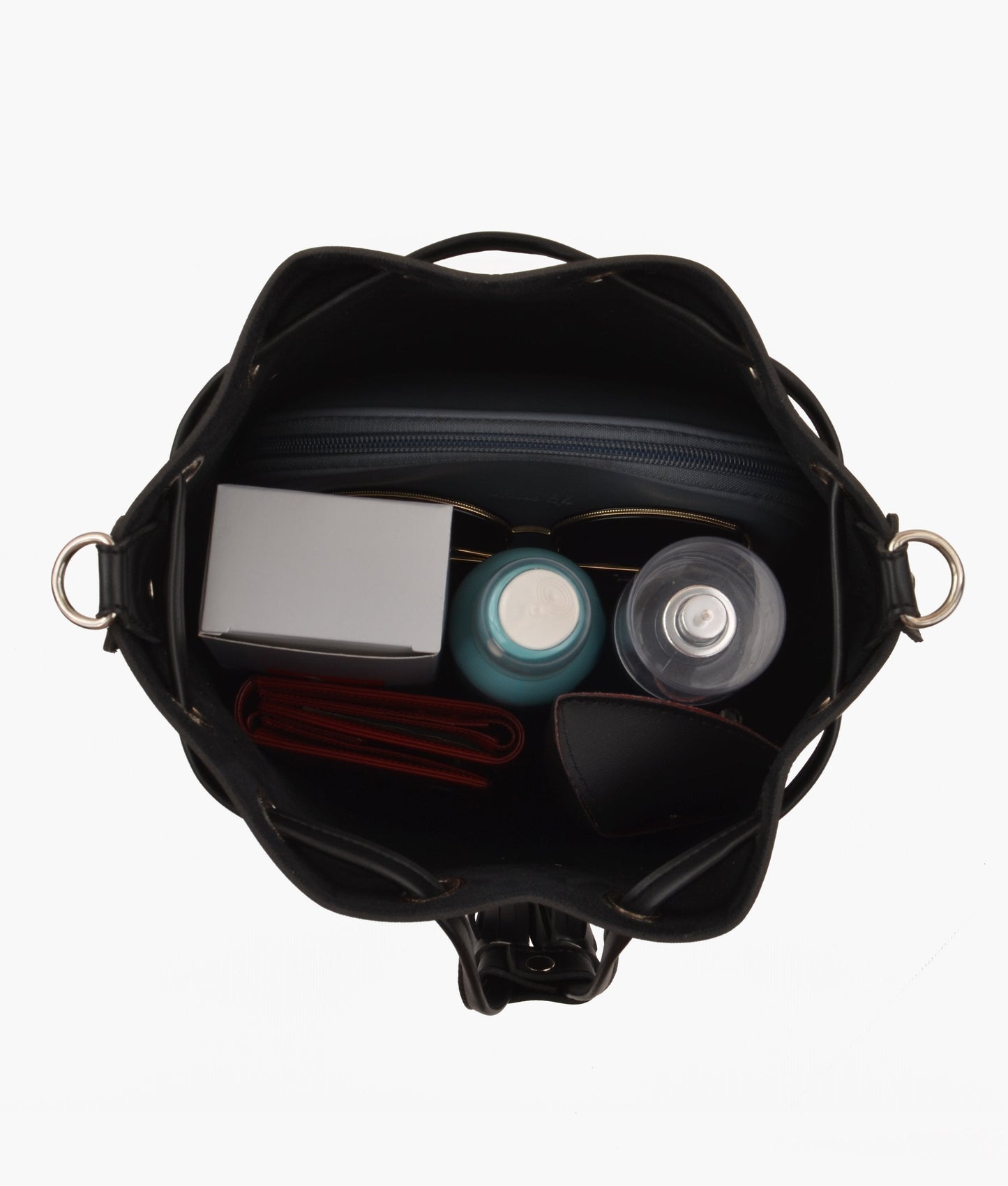 Black bucket bag