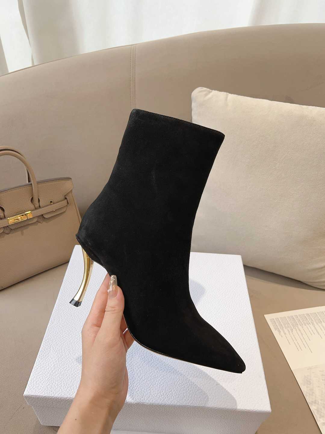 VBS WOMEN D FAME HEELED ANKLE BOOT SUEDE CALFSKIN BLACK