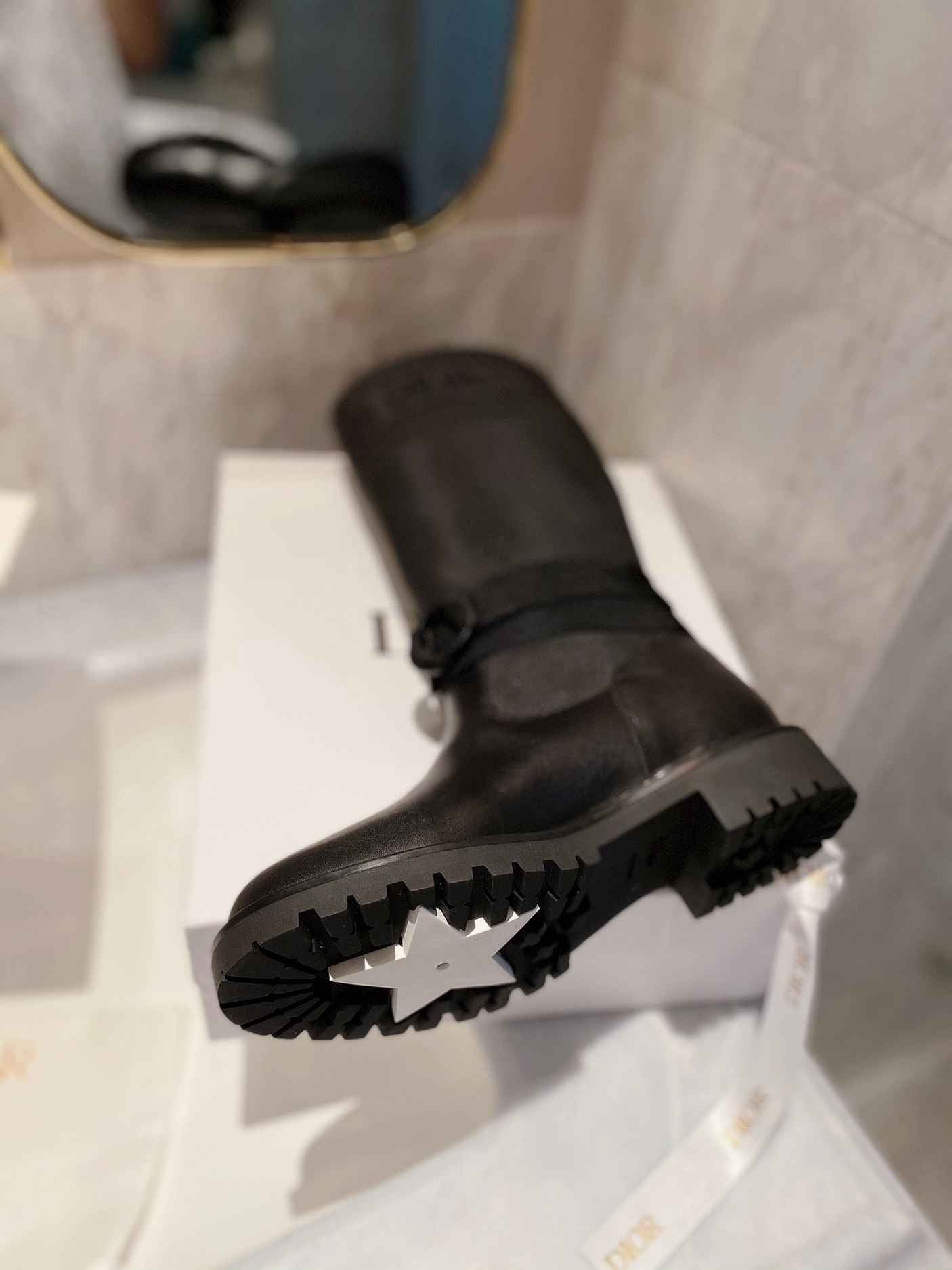 DD D MAJOR BOOT FABRIC AND CALFSKIN IN BLACK AND BLACK