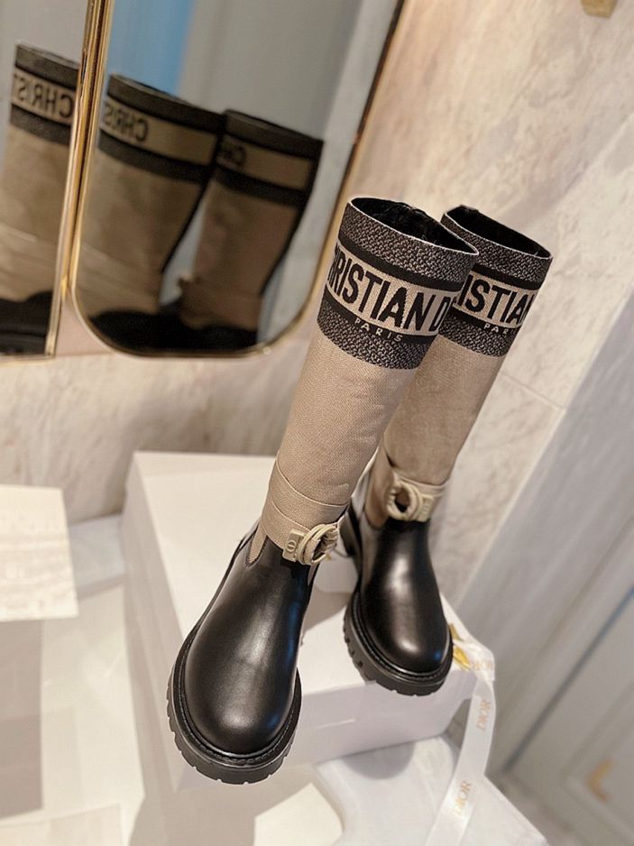 DD D MAJOR BOOT FABRIC AND CALFSKIN IN TAUPE AND BLACK KCI611Snmb S46X