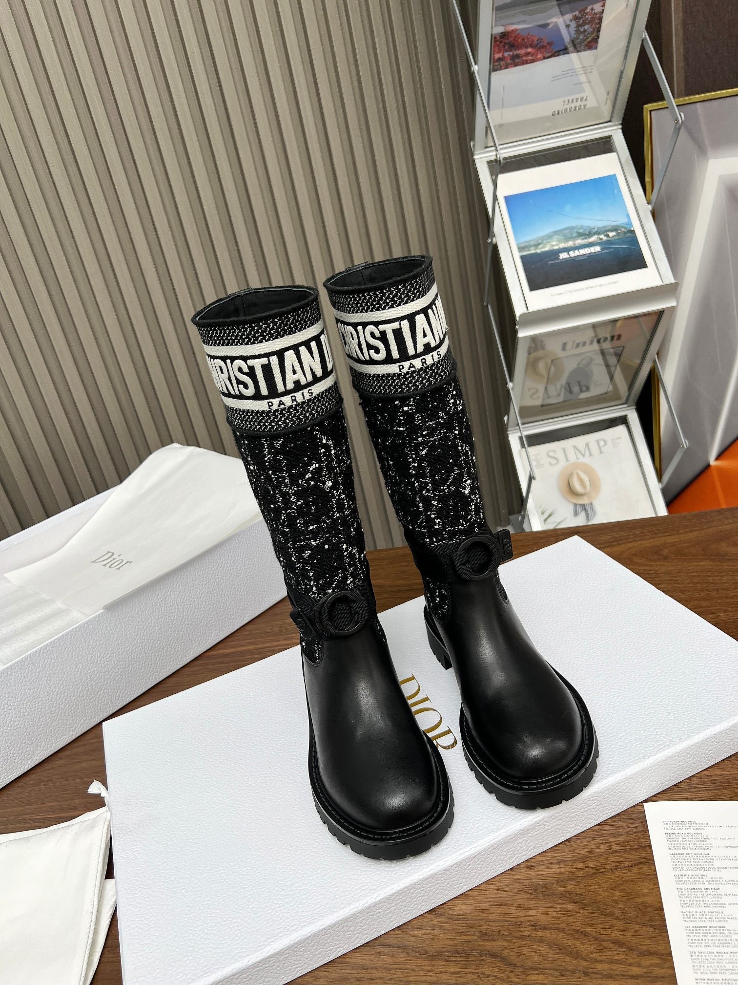 VBS D MAJOR BOOT CALFSKIN AND CANNAGE TWEED BLACK AND WHITE KCI981CWY S17X