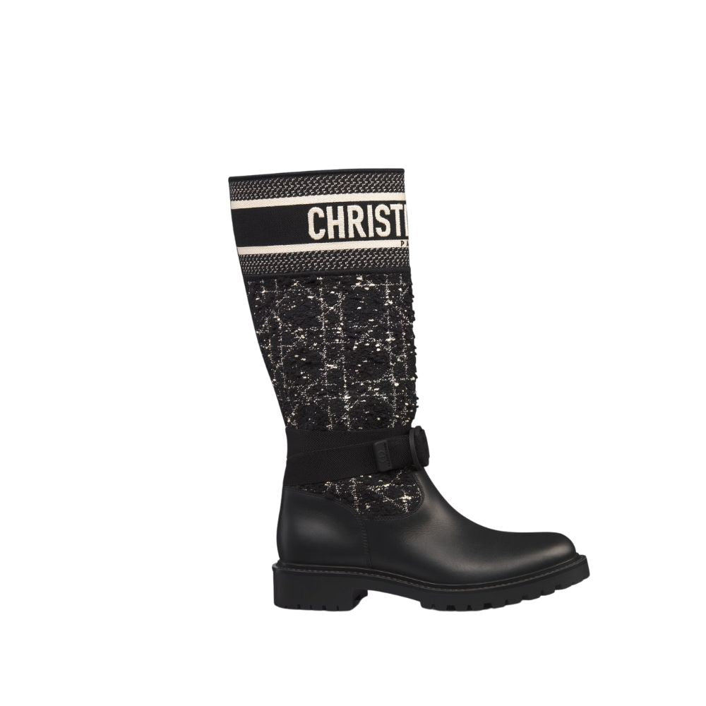 DD D MAJOR BOOT CALFSKIN AND CANNAGE TWEED BLACK AND WHITE KCI981CWY S17X