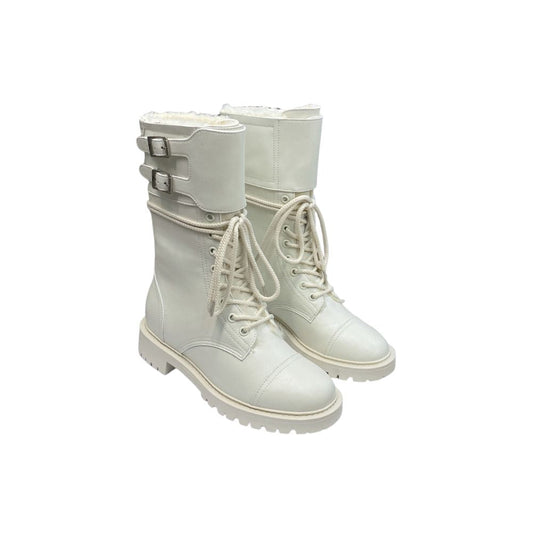 DD D TRAP ANKLE BOOT CALFSKIN AND SHEARLING WHITE