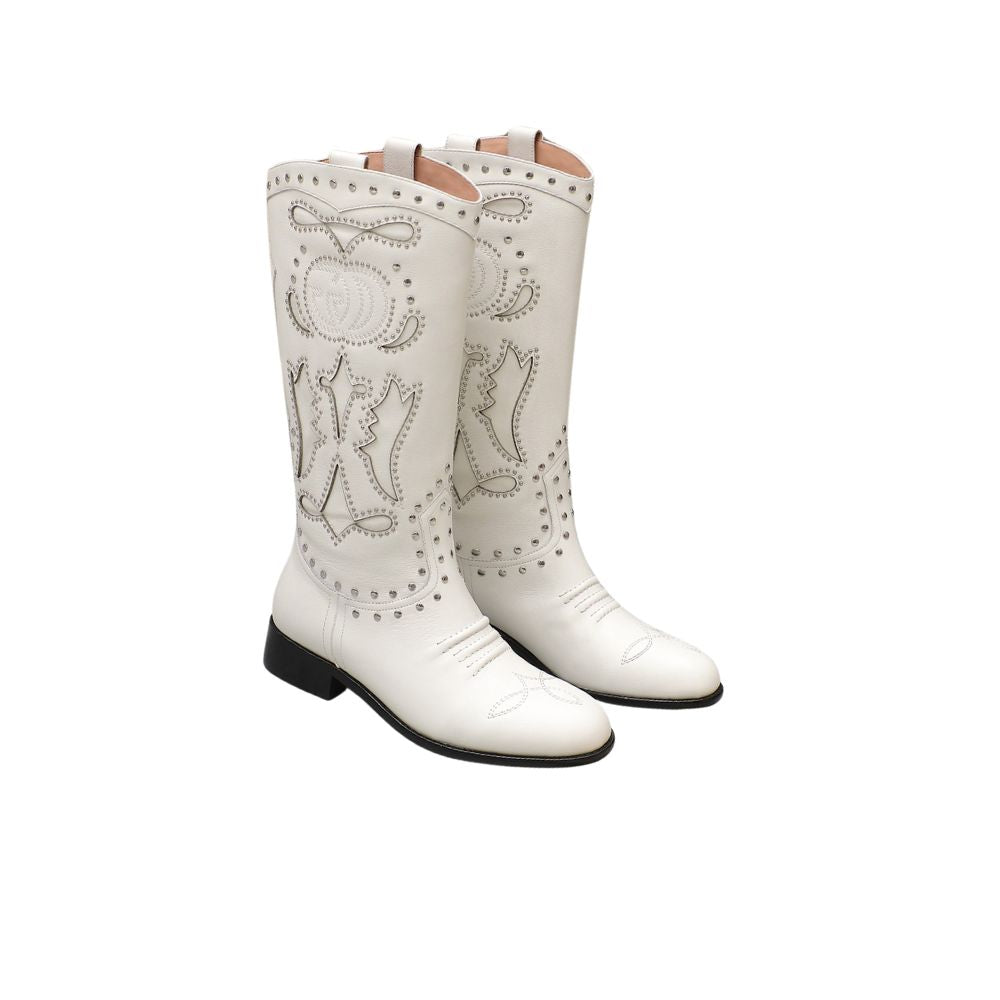 Vbs WOMEN'S BOOT WITH DOUBLE G AND STUDS WHITE