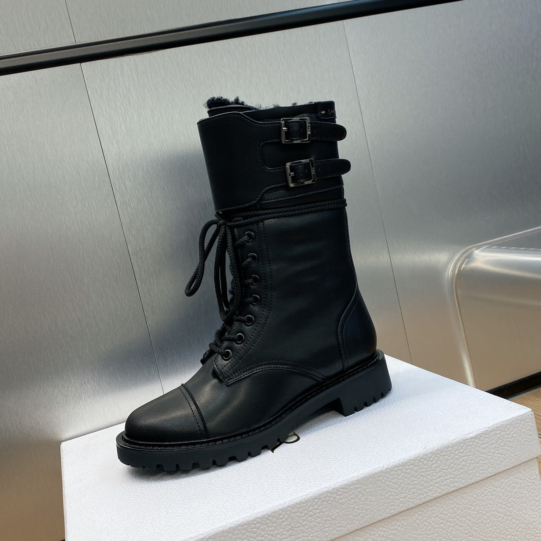 DD D TRAP ANKLE BOOT CALFSKIN AND SHEARLING BLACK