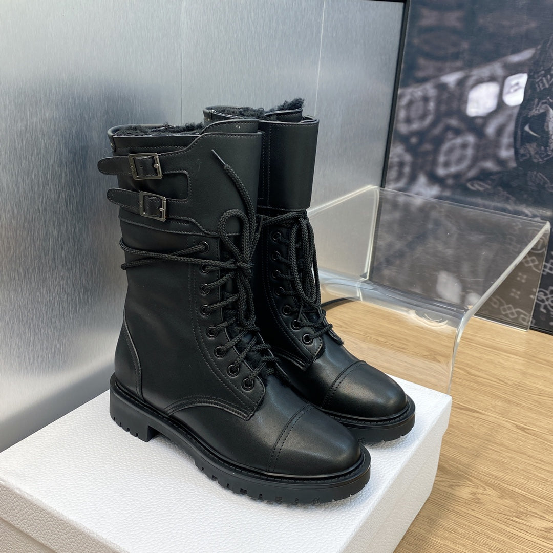 DD D TRAP ANKLE BOOT CALFSKIN AND SHEARLING BLACK