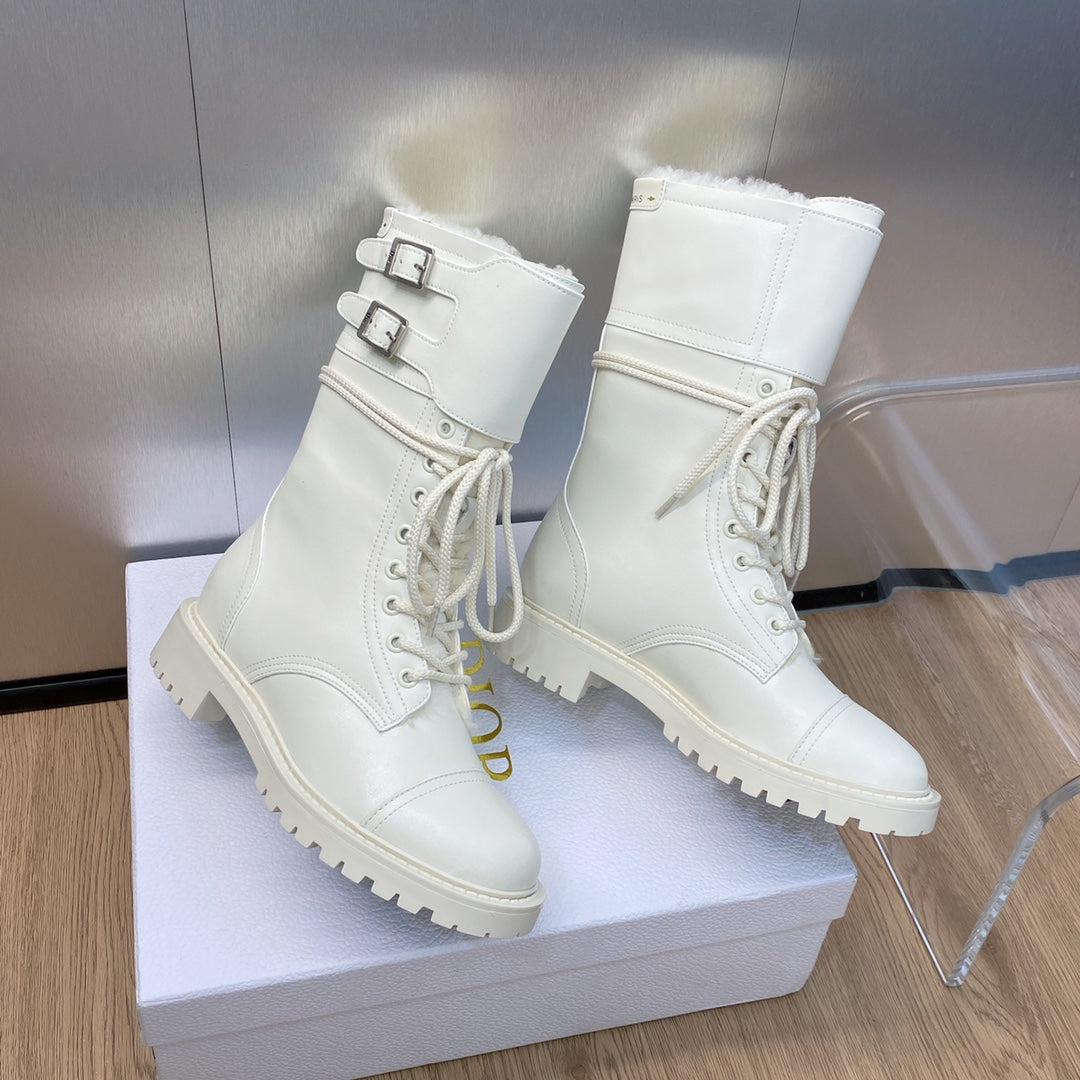 DD D TRAP ANKLE BOOT CALFSKIN AND SHEARLING WHITE
