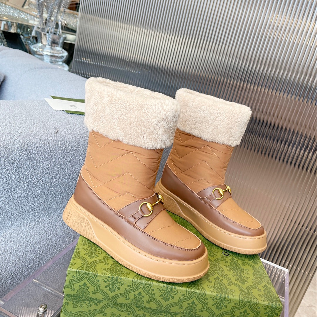 GG HORSEBIT CHEVRON QUILTED BOOTS BROWN