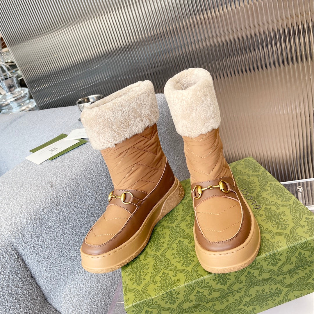 GG HORSEBIT CHEVRON QUILTED BOOTS BROWN