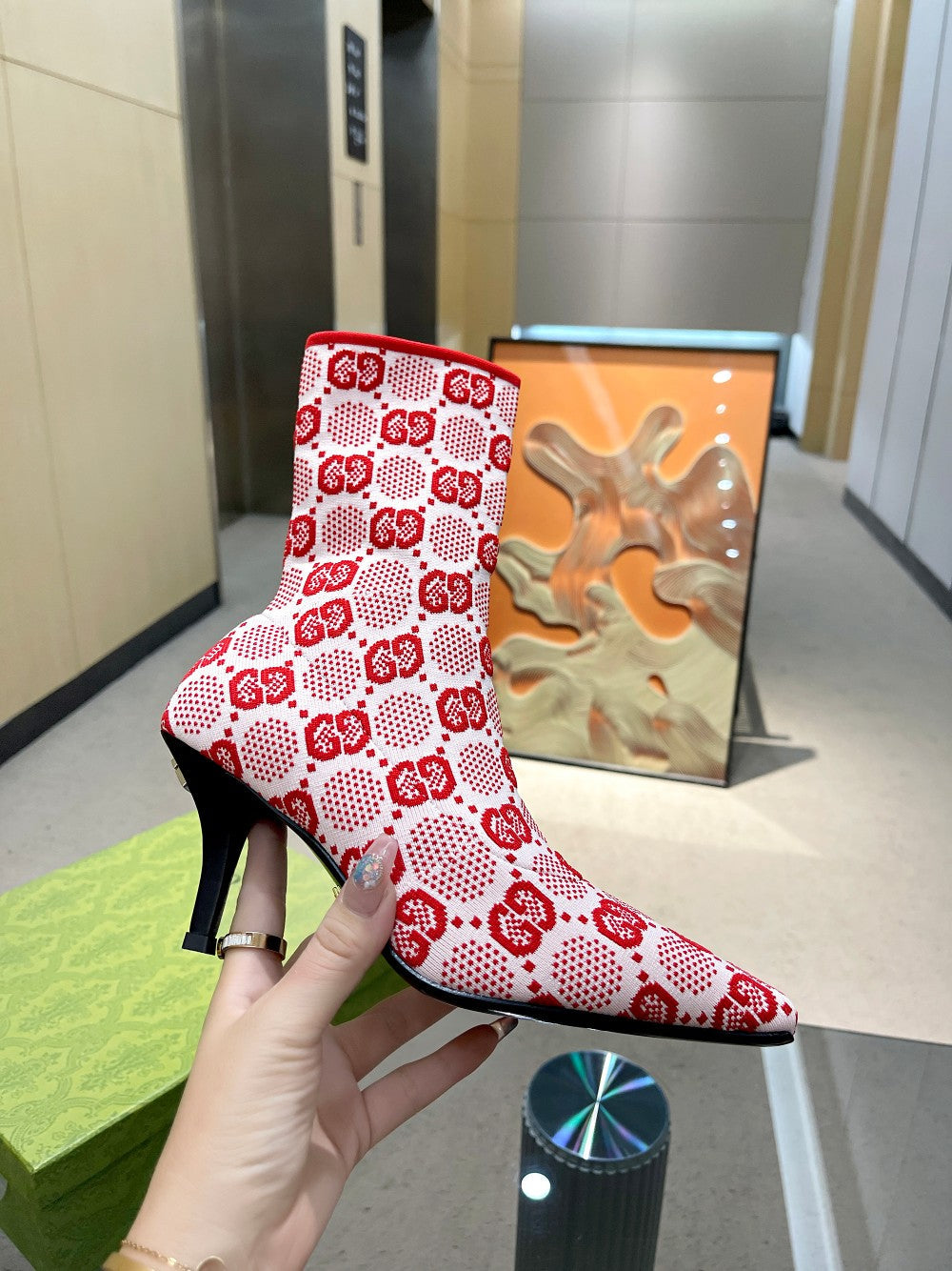 Vbs Vbs 75MM KNIT ANKLE BOOTS RED FVBSORESCENT WHITE FABRIC 718378 FAAQP 5810