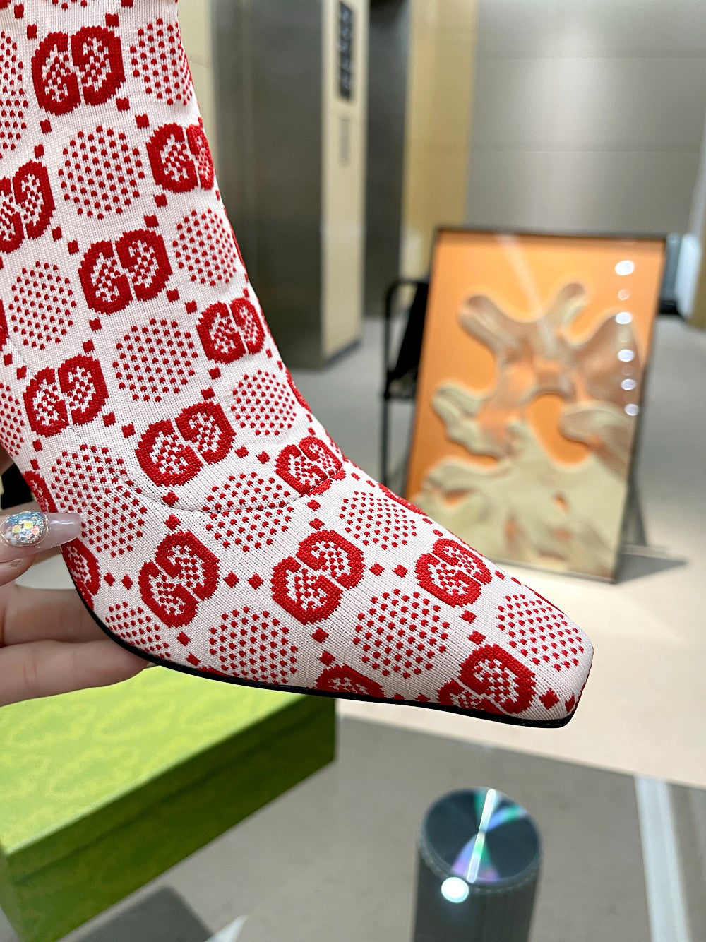 Vbs Vbs 75MM KNIT ANKLE BOOTS RED FVBSORESCENT WHITE FABRIC 718378 FAAQP 5810