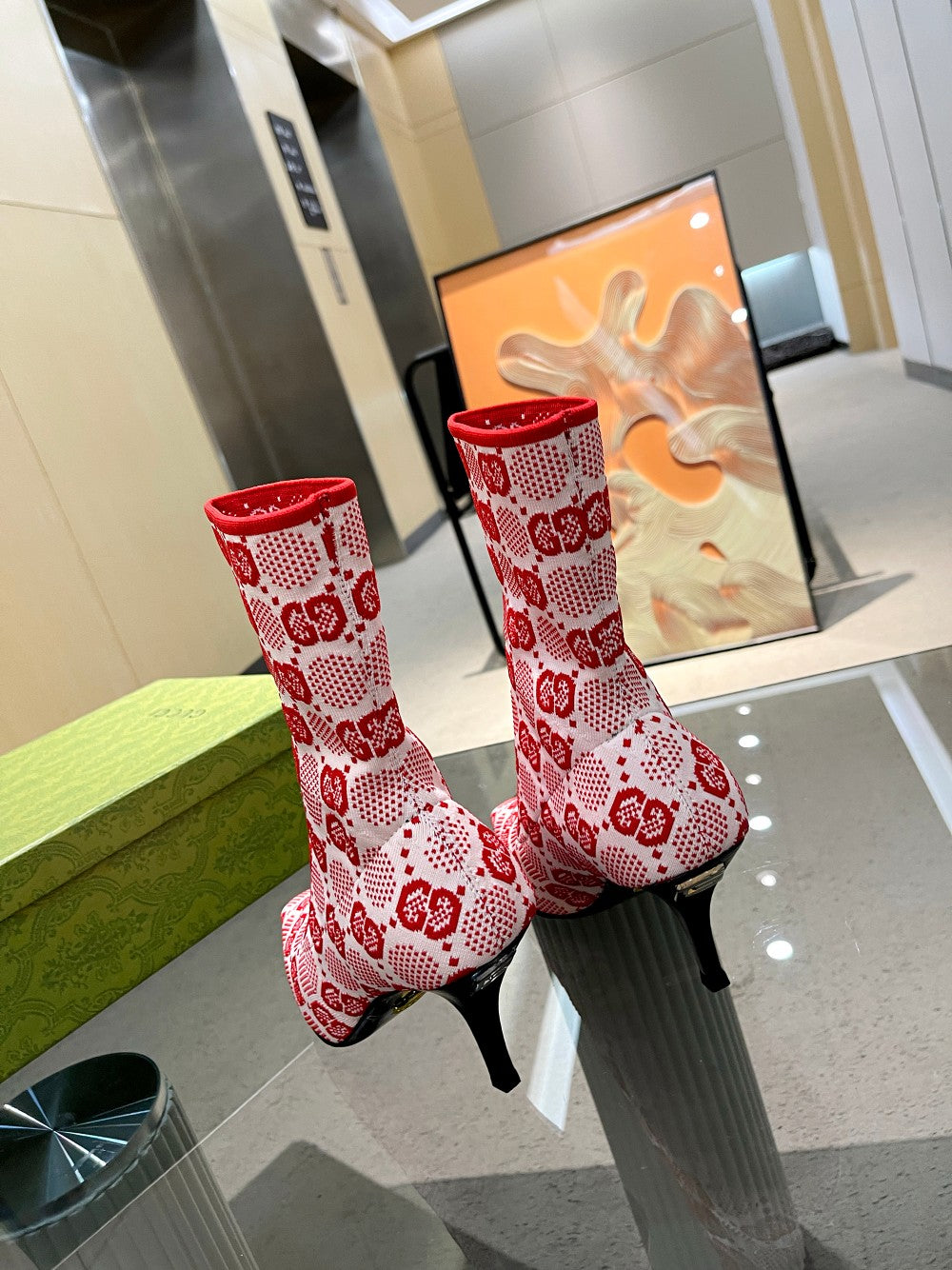 Vbs Vbs 75MM KNIT ANKLE BOOTS RED FVBSORESCENT WHITE FABRIC 718378 FAAQP 5810