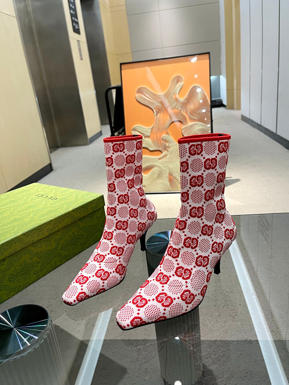 Vbs Vbs 75MM KNIT ANKLE BOOTS RED FVBSORESCENT WHITE FABRIC 718378 FAAQP 5810