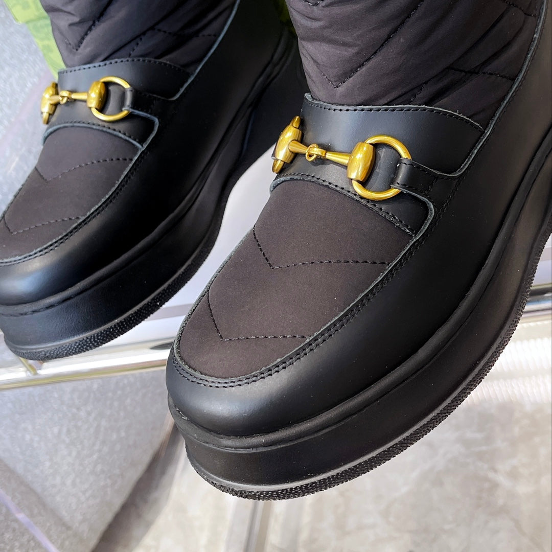 GG HORSEBIT CHEVRON QUILTED BOOTS BLACK
