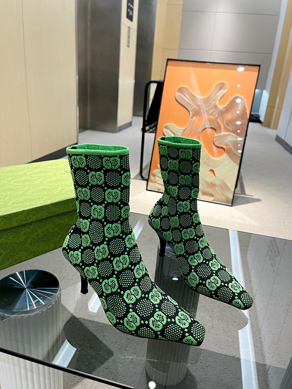 Vbs Vbs 75MM KNIT ANKLE BOOTS BLACK FVBSORESCENT GREEN FABRIC718378 FAAQP 1004