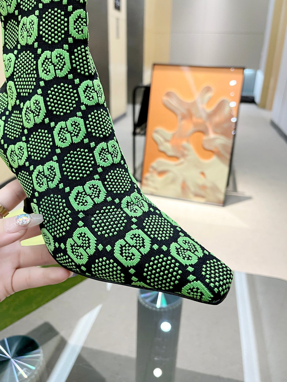 Vbs Vbs 75MM KNIT ANKLE BOOTS BLACK FVBSORESCENT GREEN FABRIC718378 FAAQP 1004