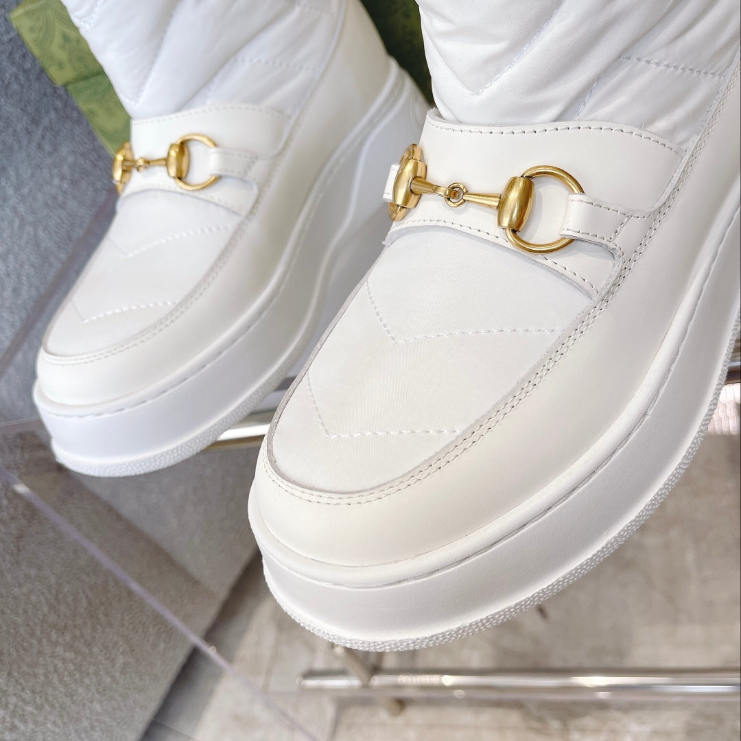 GG HORSEBIT CHEVRON QUILTED BOOTS WHITE