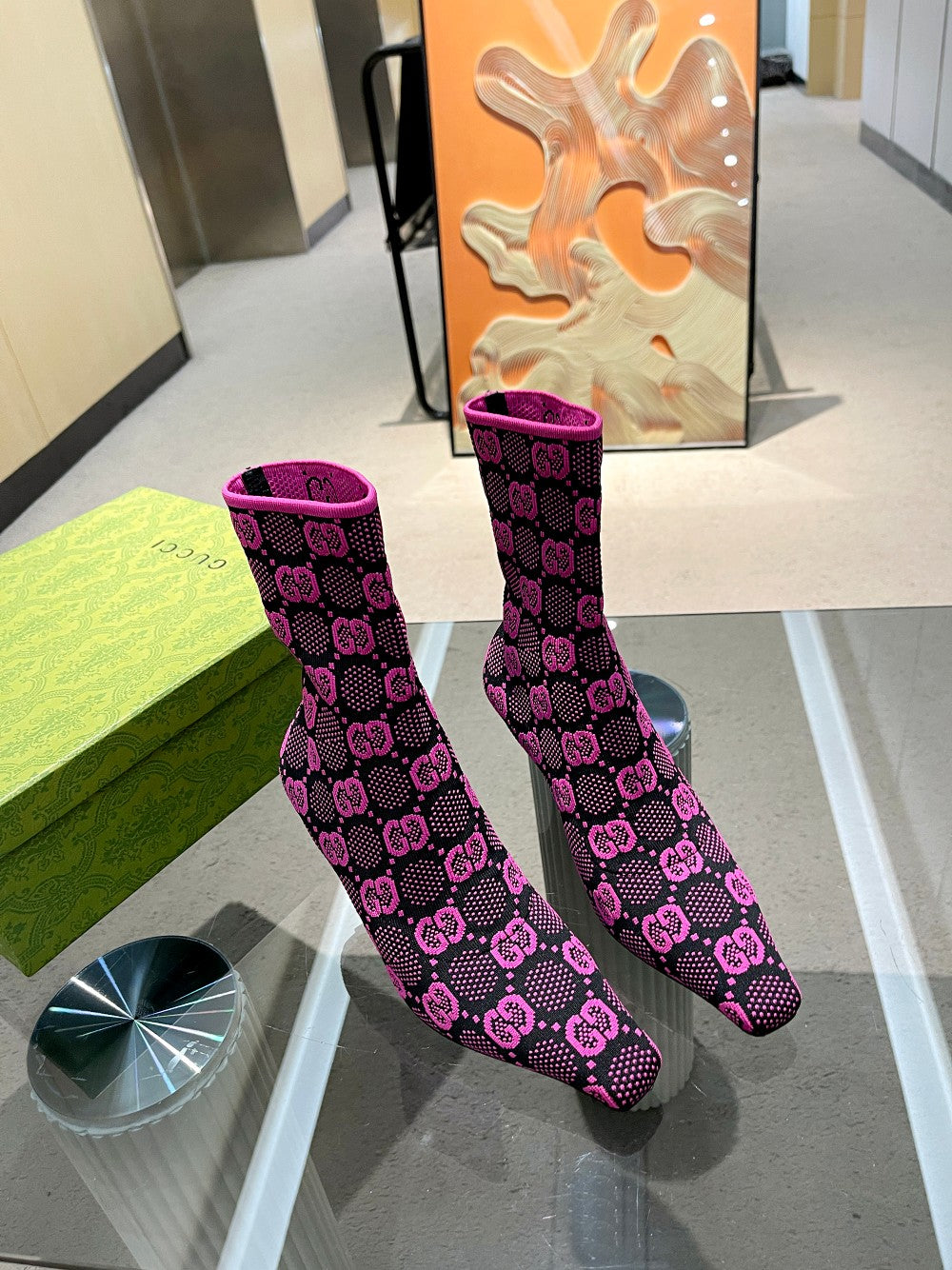 Vbs Vbs 75MM KNIT ANKLE BOOTS BLACK FVBSORESCENT PINK FABRIC 718378 FAAQP 8610