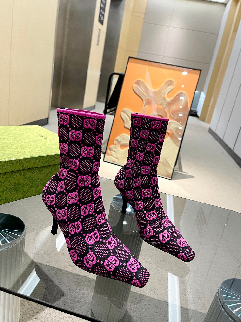 Vbs Vbs 75MM KNIT ANKLE BOOTS BLACK FVBSORESCENT PINK FABRIC 718378 FAAQP 8610