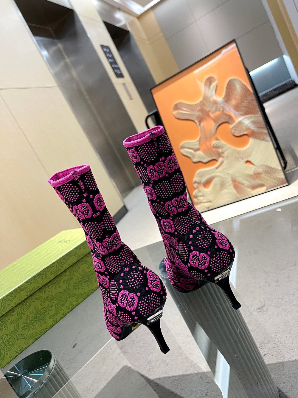 Vbs Vbs 75MM KNIT ANKLE BOOTS BLACK FVBSORESCENT PINK FABRIC 718378 FAAQP 8610