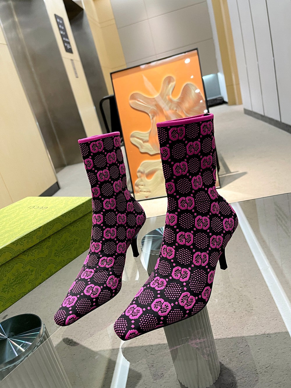 Vbs Vbs 75MM KNIT ANKLE BOOTS BLACK FVBSORESCENT PINK FABRIC 718378 FAAQP 8610