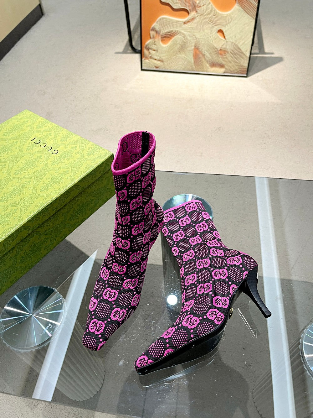 Vbs Vbs 75MM KNIT ANKLE BOOTS BLACK FVBSORESCENT PINK FABRIC 718378 FAAQP 8610