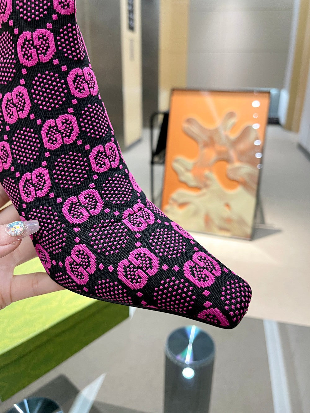 Vbs Vbs 75MM KNIT ANKLE BOOTS BLACK FVBSORESCENT PINK FABRIC 718378 FAAQP 8610