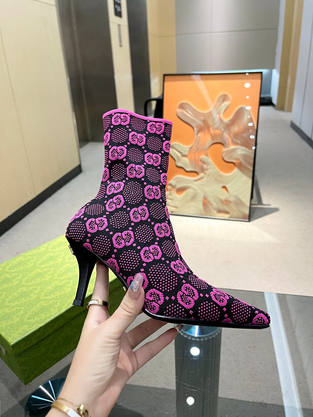 Vbs Vbs 75MM KNIT ANKLE BOOTS BLACK FVBSORESCENT PINK FABRIC 718378 FAAQP 8610