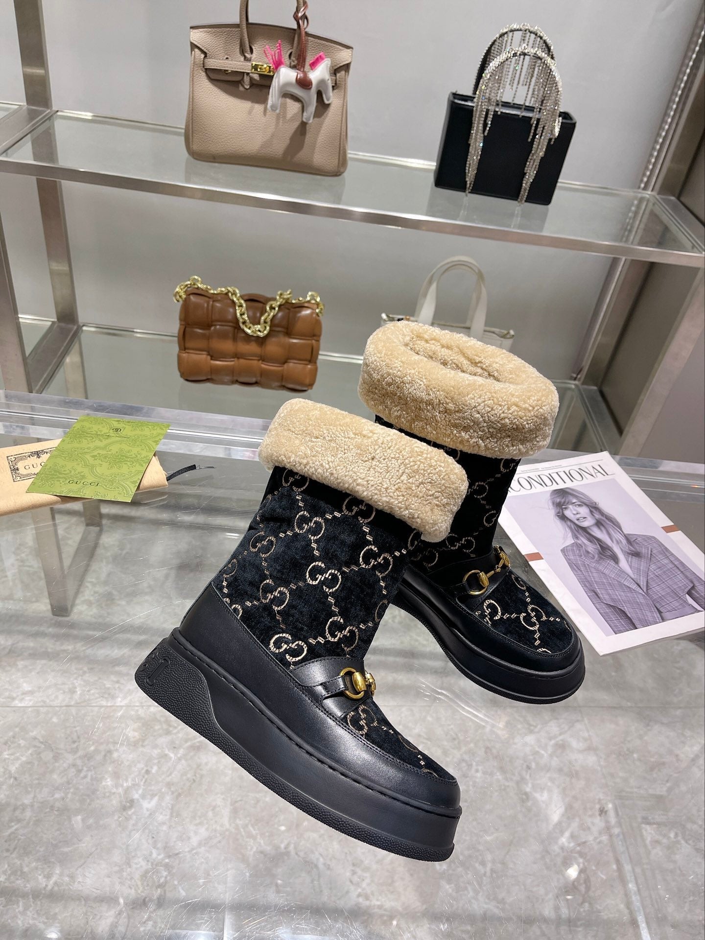 GG 1955 HORSEBIT SNOW BOOTS VEnmbET FABRIC BLACK