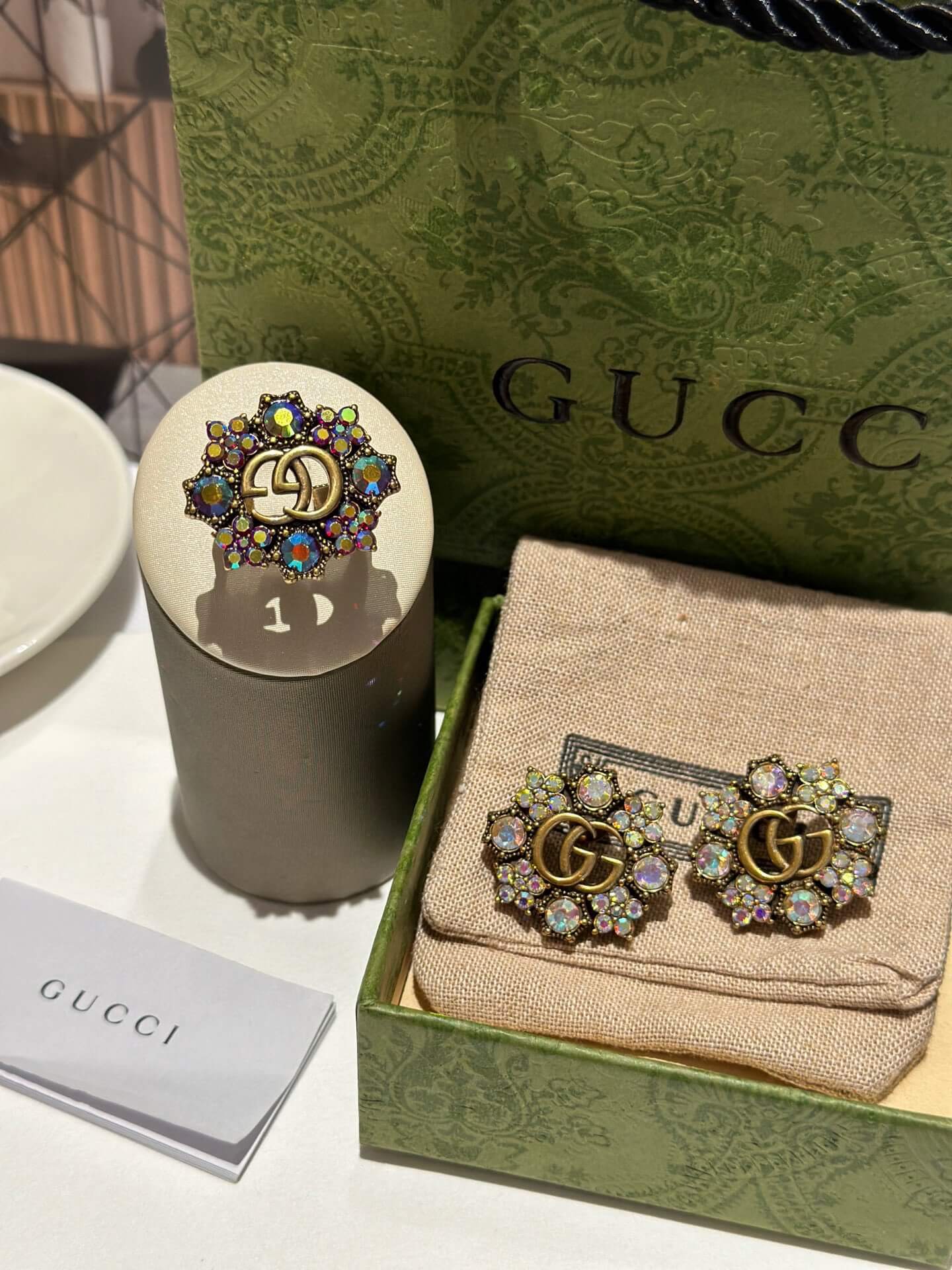VBS Crystal Colorful Rhinestone Inlaid Flower Series Earring Ring EHC20