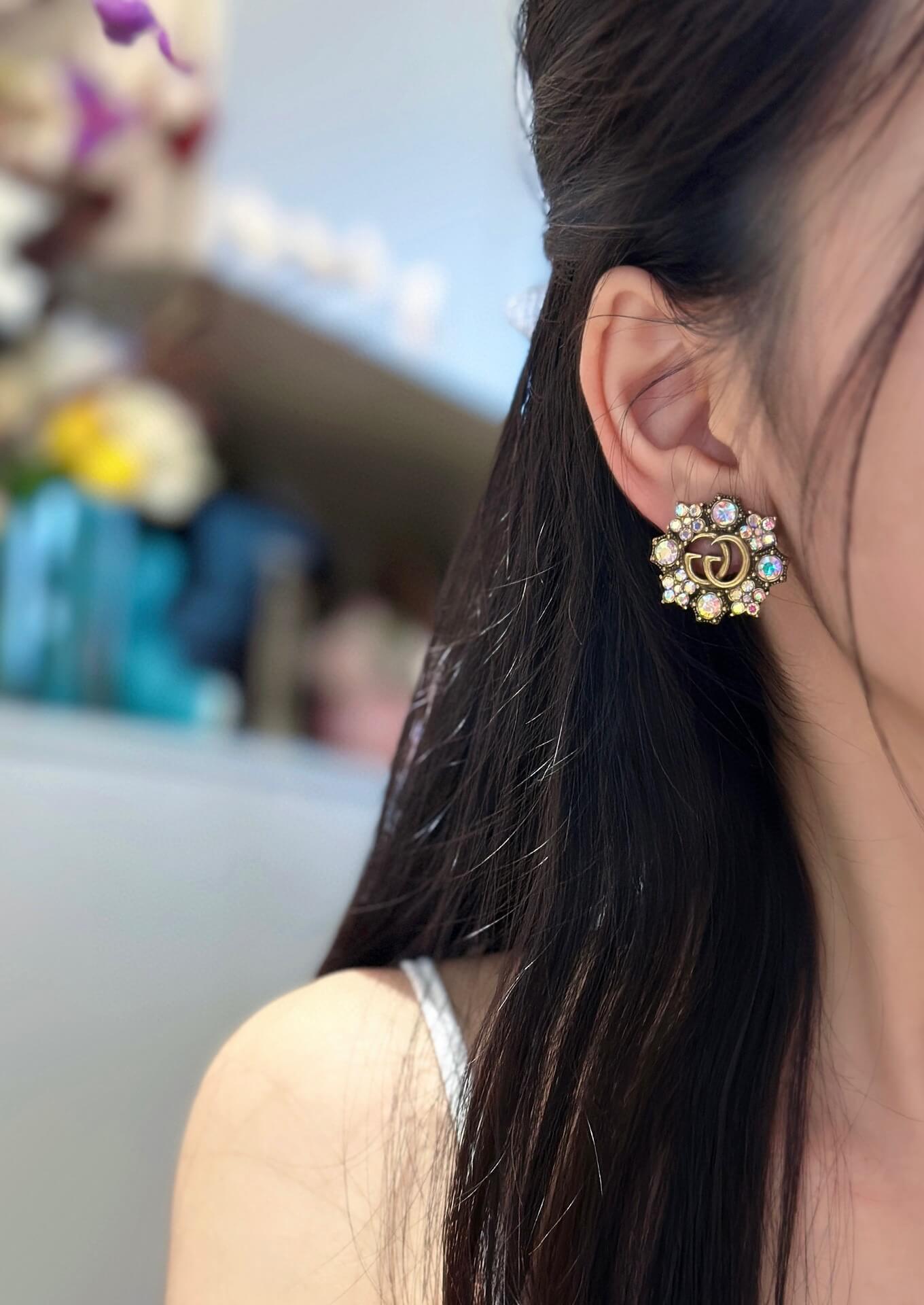 VBS Crystal Colorful Rhinestone Inlaid Flower Series Earring Ring EHC20