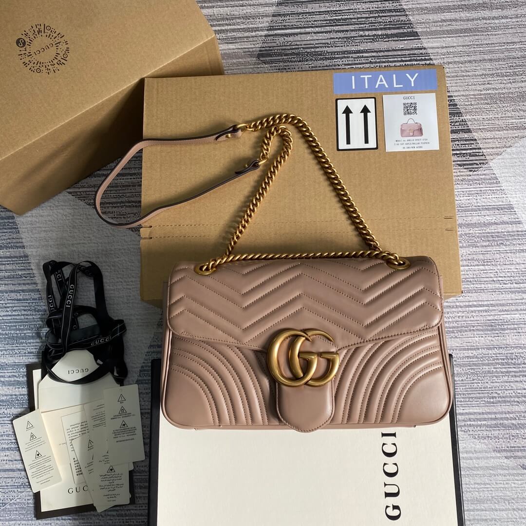 ?443496 VBS Marmont medium matelassé shoulder bag Nude pink leather gold hardware