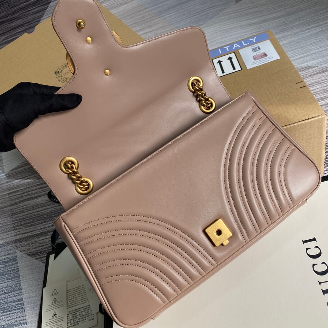 ?443496 VBS Marmont medium matelassé shoulder bag Nude pink leather gold hardware