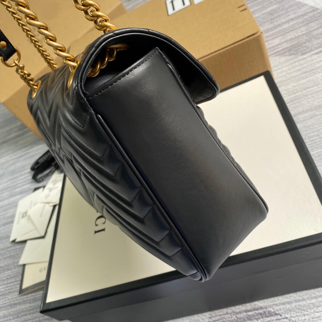?443496 VBS Marmont medium matelassé shoulder bag black leather gold hardware