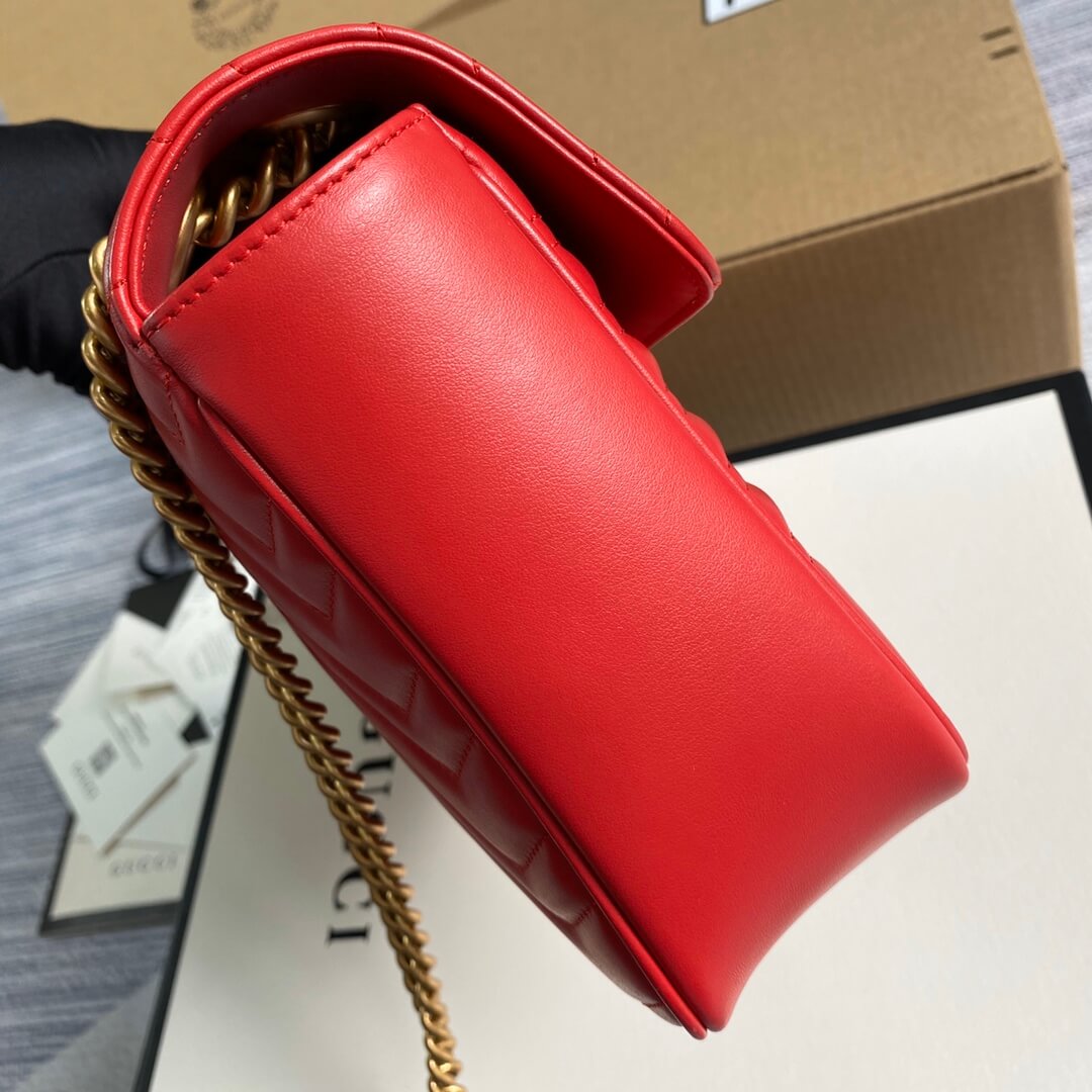 ?443496 VBS Marmont medium matelassé shoulder bag RED leather gold hardware