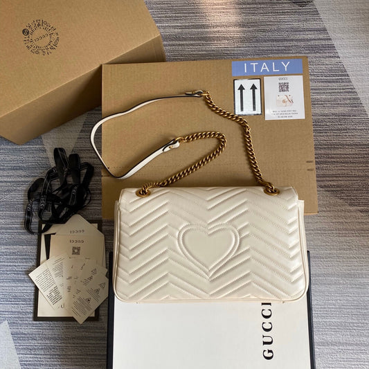 ?443496 VBS Marmont medium matelassé shoulder bag white leather gold hardware