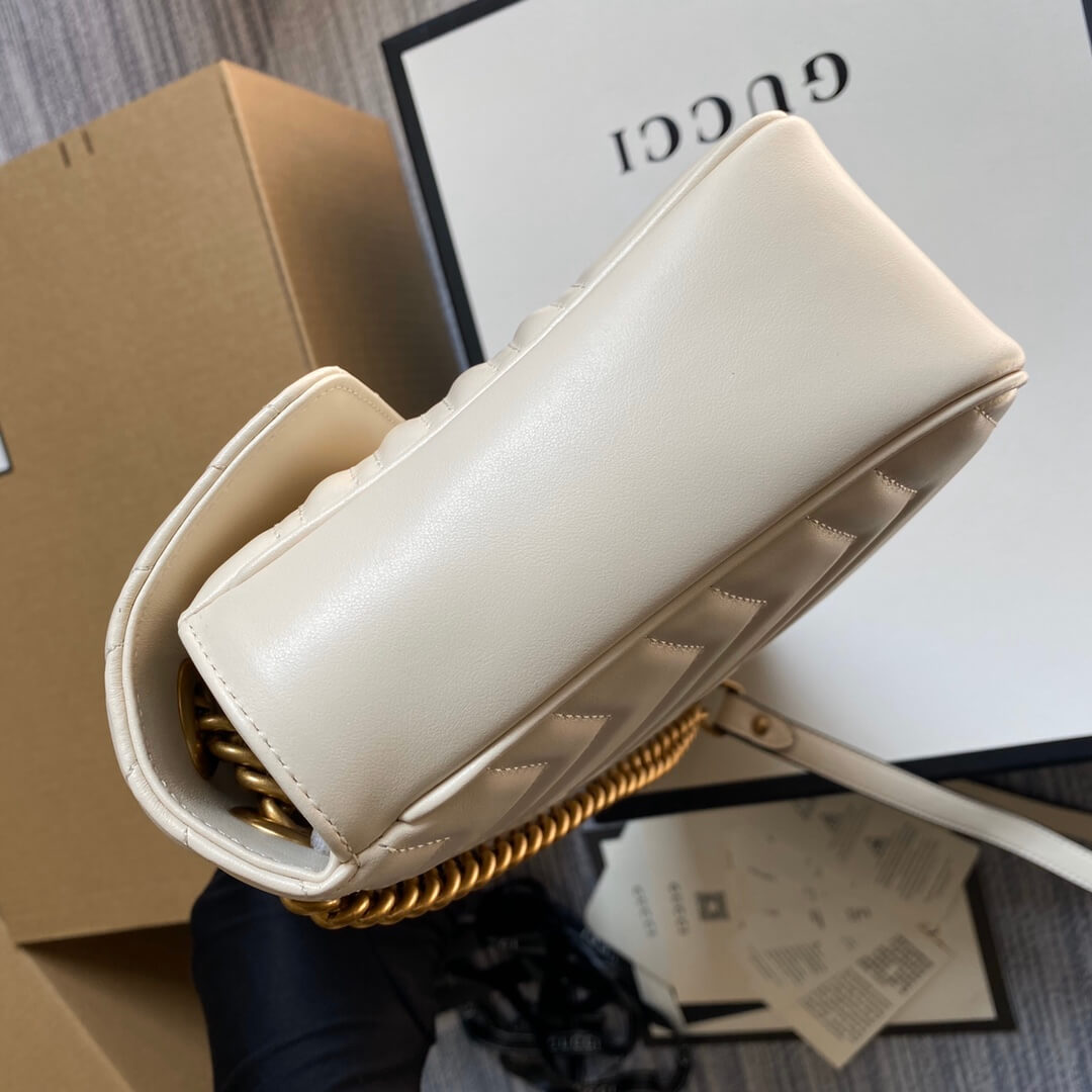 ?443496 VBS Marmont medium matelassé shoulder bag white leather gold hardware